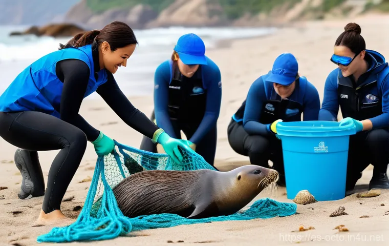 옥토넛 주요 사건의 실제 사례 - **Prompt for Plastic Pollution & Rescue:**
    "A heartwarming scene of a coastal clean-up operation...