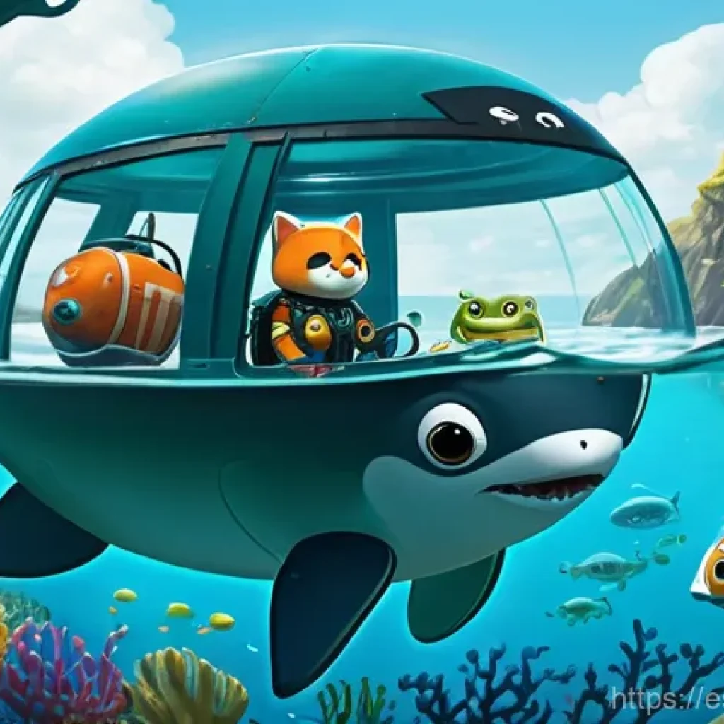 옥토넛 시즌별 인기 에피소드 - **A Daring Ocean Rescue in a Kelp Forest**
    **Prompt:** An animated scene featuring Captain Barna...