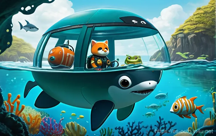 옥토넛 시즌별 인기 에피소드 - **A Daring Ocean Rescue in a Kelp Forest**
**Prompt:** An animated scene featuring Captain Barna...