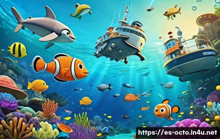 옥토넛의 국내 출시 과정 - A vibrant underwater scene featuring colorful animated sea creatures and the Octonauts team explorin...