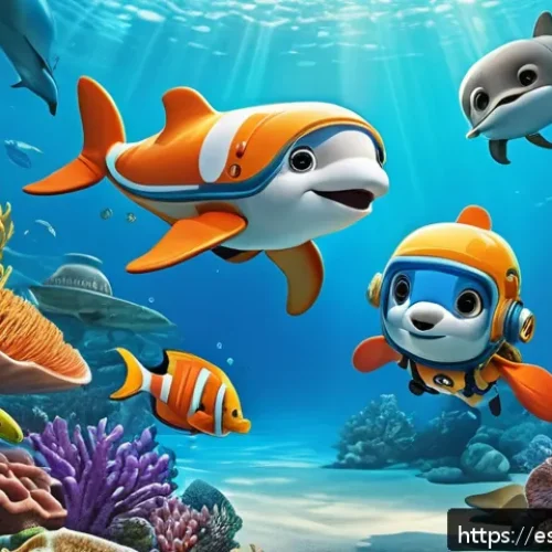 옥토넛 책 시리즈 소개 - A vibrant underwater scene featuring the Octonauts crew&mdash;Captain Barnacles, Peso, Kwazii, and other c...