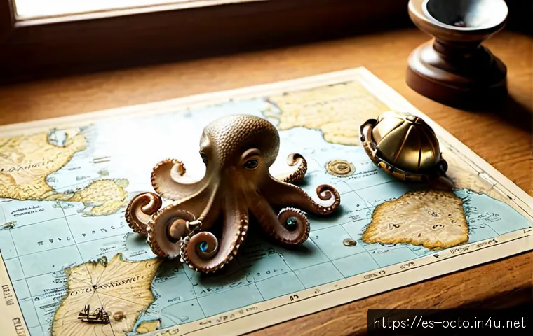 옥토넛 캐릭터 이름 유래 - Photorealistic educational still life of eight distinct small marine-animal explorer figurines arran...