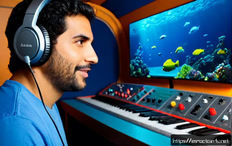 옥토넛 애니메이션 더빙 과정 - Photorealistic Latin American Spanish dubbing studio, friendly adult voice actor wearing headphones ...